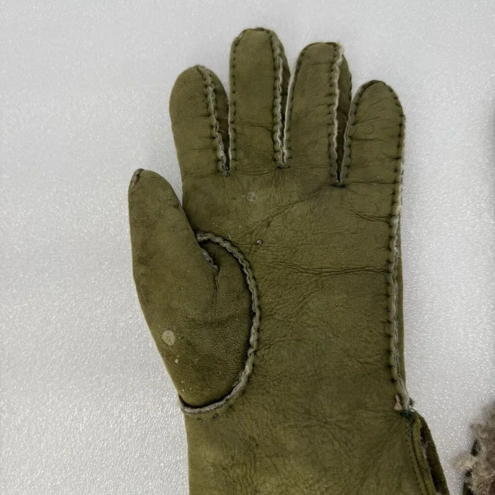 VTG Marshall Fields Gloves Mens 8.5 Green Suede Made In Italy Sherpa Lining Warm